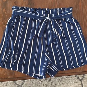 Blue & White Striped “Paper Bag” Shorts